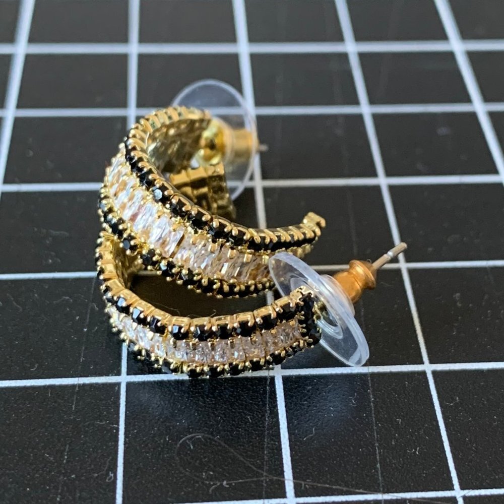 Goldtone Rhinestone Striped Earrings - Picture 4 of 5